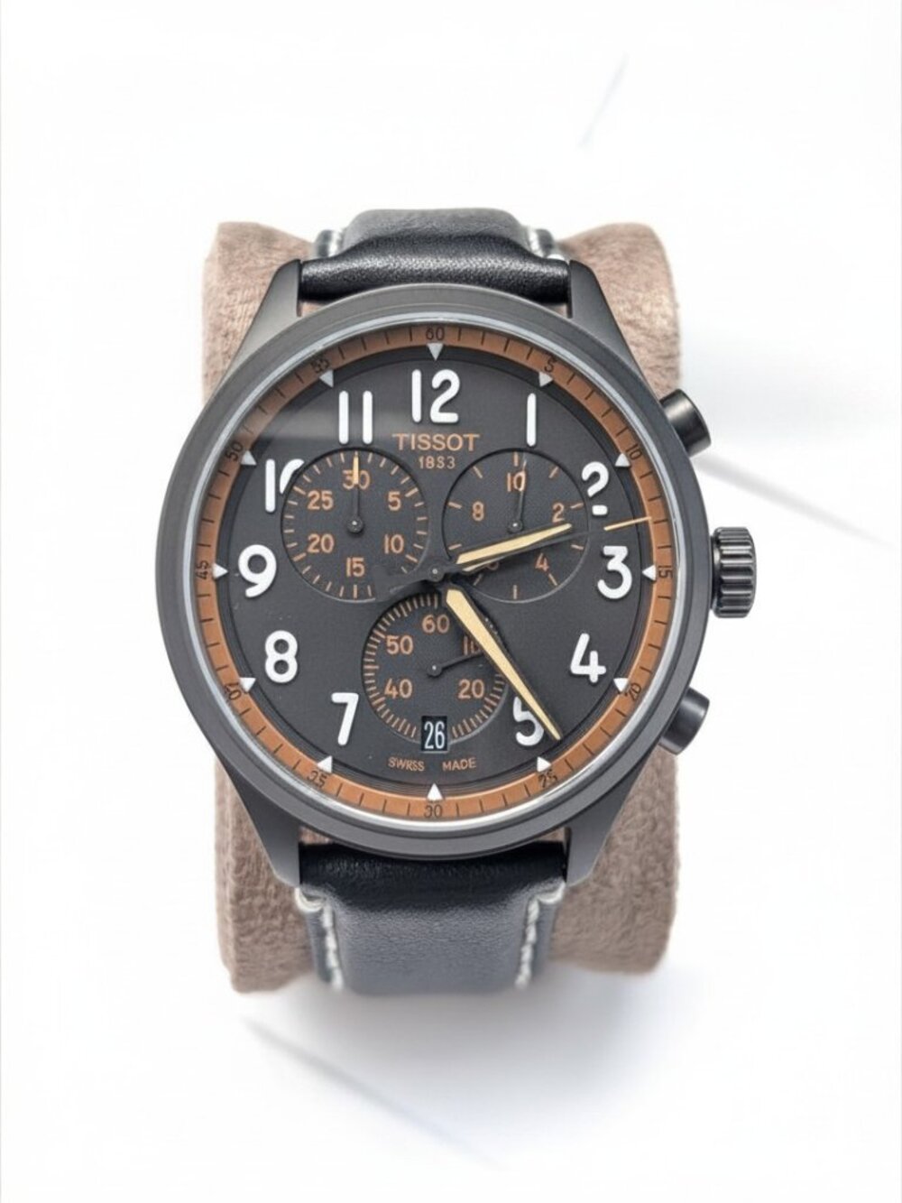 TISSOT BLACK MEN'S LEATHER WATCH- OPEN BOX